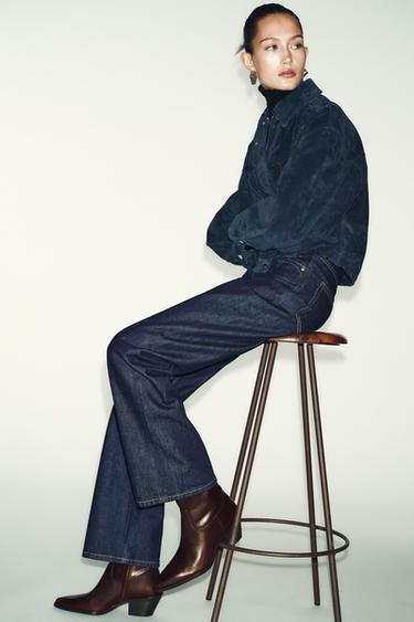 Zara LEATHER COWBOY ANKLE BOOTS - Burgundy Red