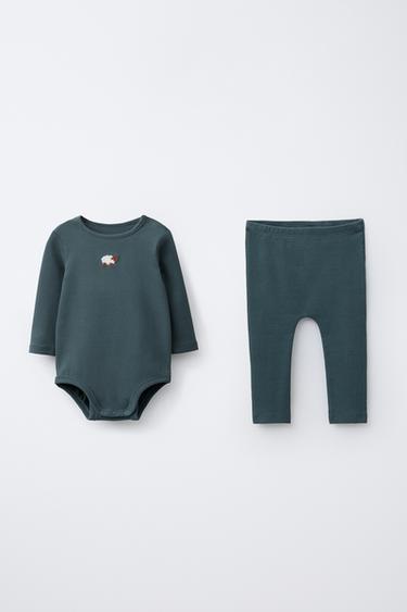 EMBROIDERED SHEEP BODY AND LEGGINGS SET - Petrol blue by Zara - Image 0