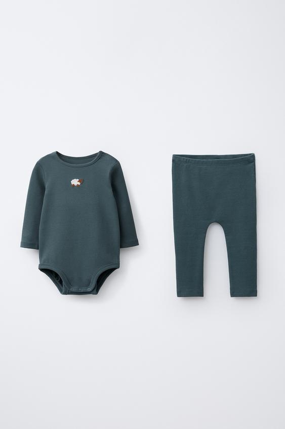 Ensemble Enfant T-shirt + Gilet Bleu Pétrole Brodé Fleurs – Salso Bamba Taille 4 Ans