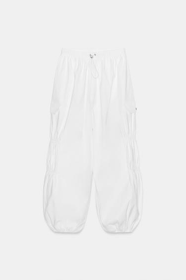 Zara CARGO PANTS WITH STOPPER - White