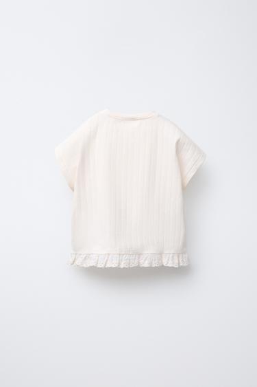 JACQUARD T-SHIRT WITH SWISS EMBROIDERY - Ecru by Zara - Image 1