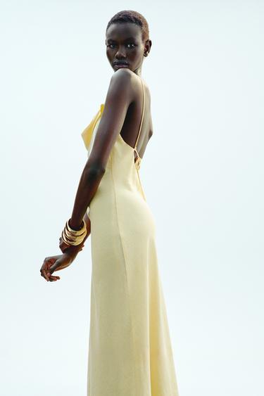 ROBE MIDI STYLE LINGERIE AVEC RAMIE - Jaune de Zara - Image 2