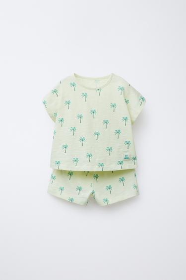 PALM TREE PRINT T-SHIRT AND BERMUDA SHORTS OUTFIT - Red Stripe by Zara - Image 0