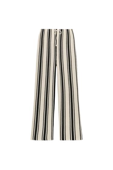 RUSTIC WIDE-LEG TROUSERS - Ecru / Black by Zara