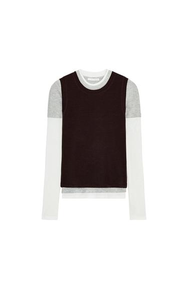 ロングスリーブトリプルエフェクトＴシャツブラウンZaraのロングスリーブトリプルエフェクトＴシャツ - ブラウン 