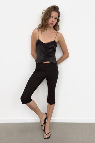 АТЛАСНЫЙ КРОП-ТОП С КРУЖЕВОМ — ЧЕРНЫЙ от Zara — изображение 0