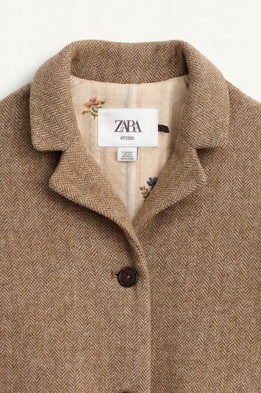 HERRINGBONE WOOL BLEND COAT LIMITED EDITION - Dark camel by Zara - Image 8