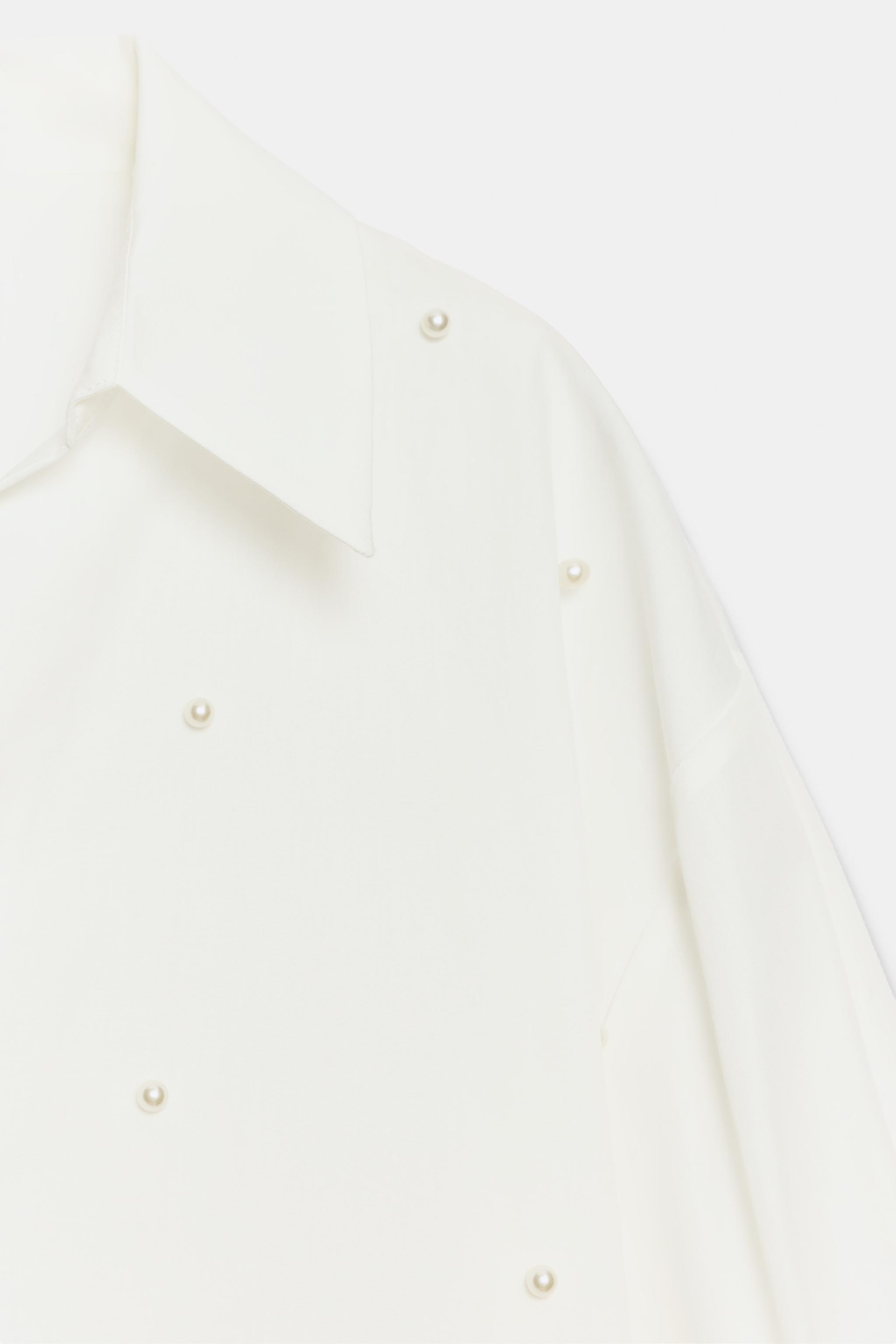 Zara Suni İnci Boncuklu Poplin Gömlek görsel 4