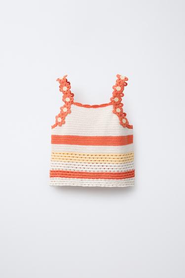 FLORAL KNIT TOP - white-orange by Zara - Image 0