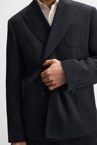 VESTE DE COSTUME CROISÉE 100 % LAINE - Bleu marine foncé de Zara - Image 6