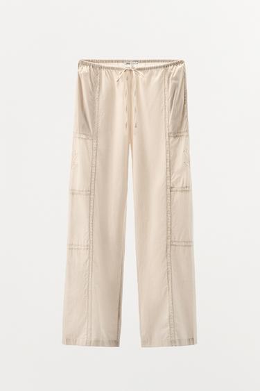 PANTALON DENTELLE BRODÉ FLEURS - Blanc cassé de Zara