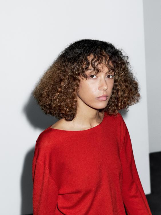 Wool blend boat neck sweater