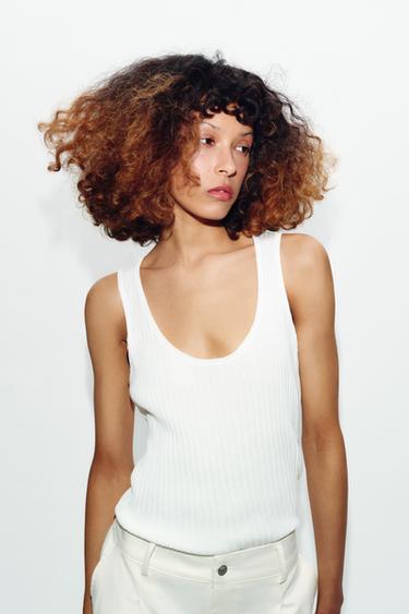 ЖАРТЫЛАЙ МӨЛДІР АРАЛАС ТОҚЫМА ТОП - Ақ Zara компаниясынан