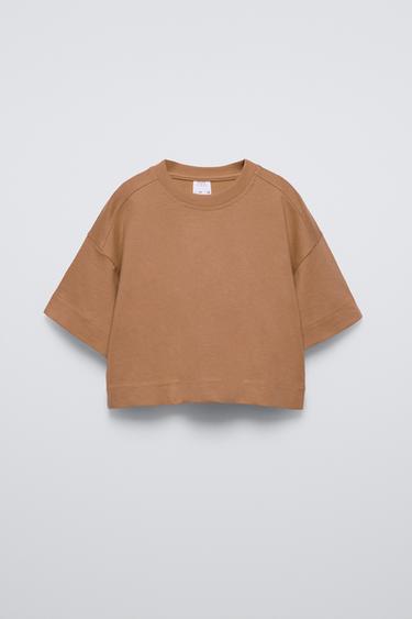 PLAIN INTERLOCK T-SHIRT - Mid-camel by Zara