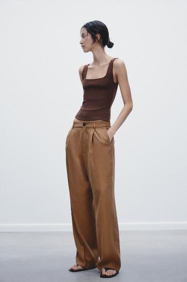 Zara PLEATED PANTS - Caramel