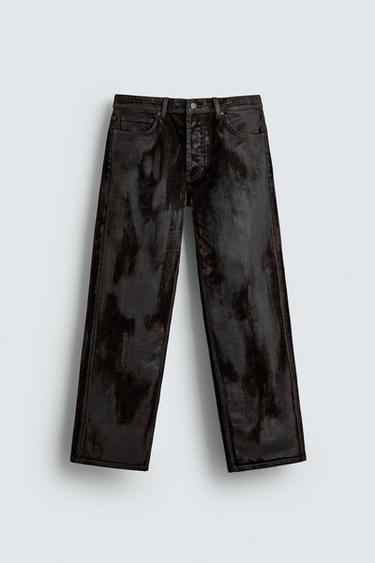 JEANS STRAIGHT FIT FLOCADOS - Marrón de Zara