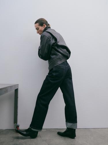 Jeans straight fit tiro alto - Azul agua de Zara