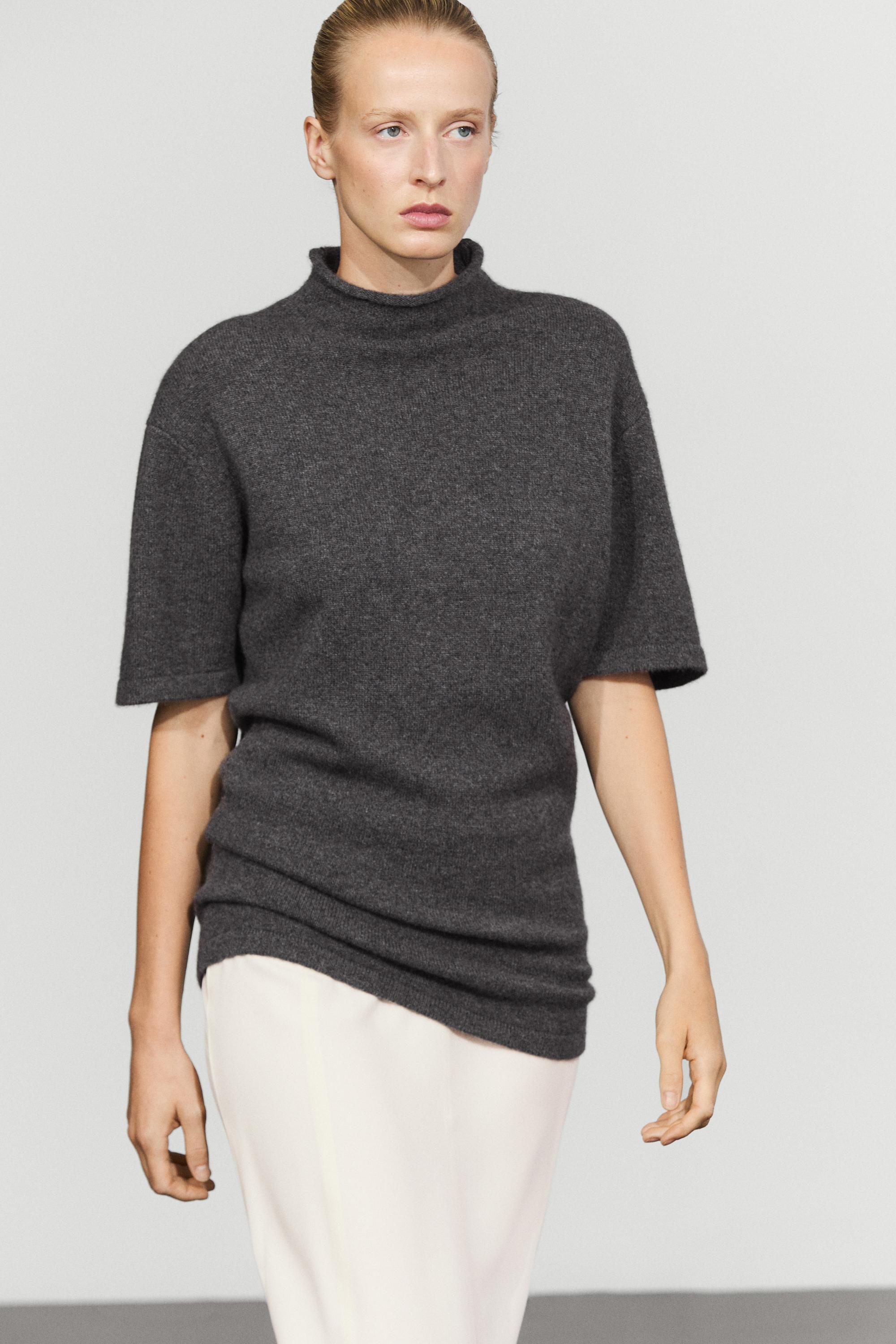 100% cashmere knit short sleeve sweater