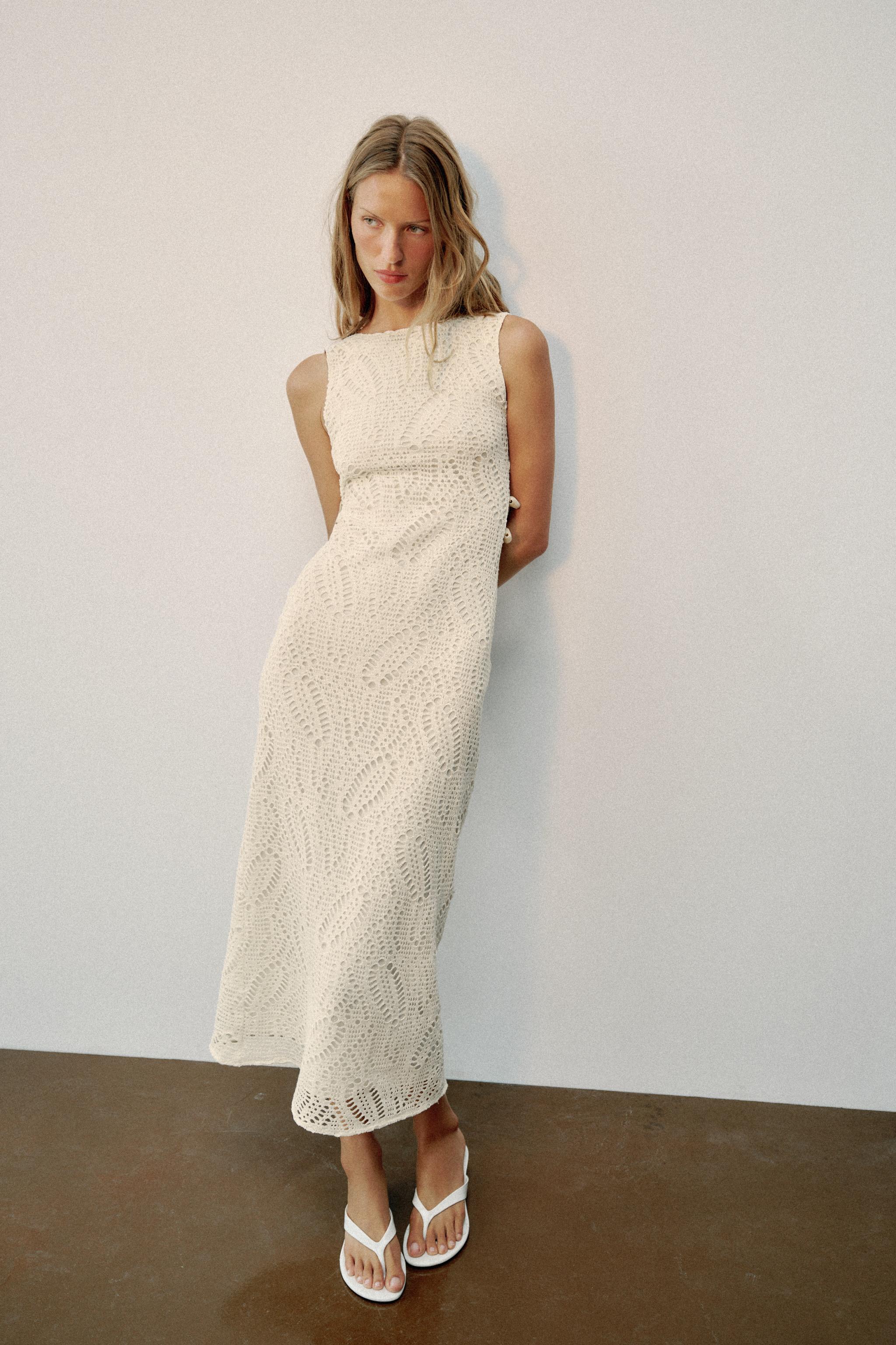 BEADED CROCHET CUT OUT MIDI DRESS