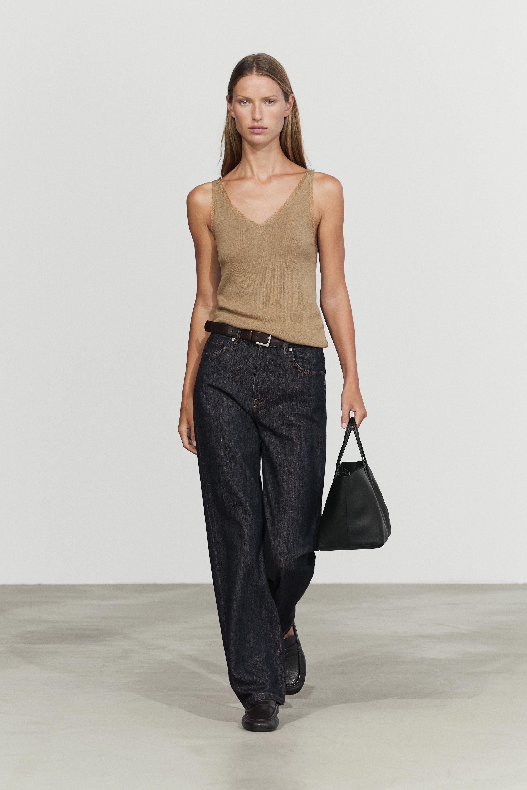 100% cotton lace detail camisole — taupe brown