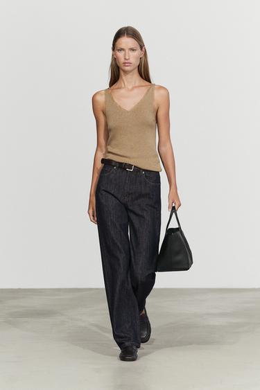 Zara 100% cotton lace detail camisole - taupe brown - Image 0