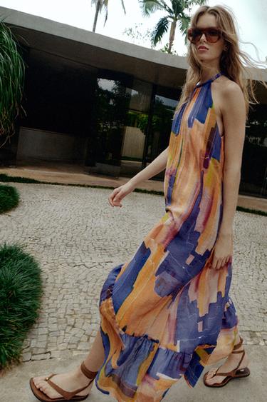 Zara ASYMMETRIC HEM PRINTED DRESS - Multicolored