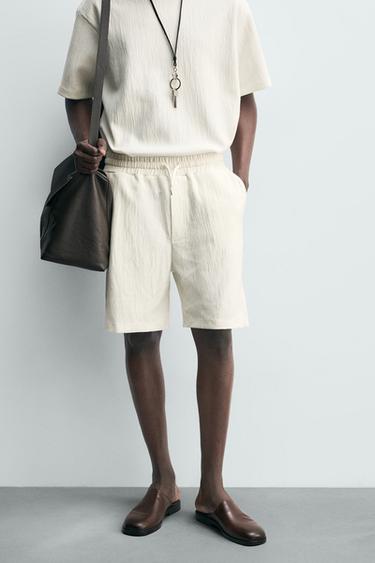 TEXTURED JOGGER BERMUDA SHORTS - Oyster-white by Zara