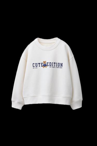 SWEATSHIRT WITH SLOGAN AND TEDDY BEAR PRINT - Ecru by Zara
