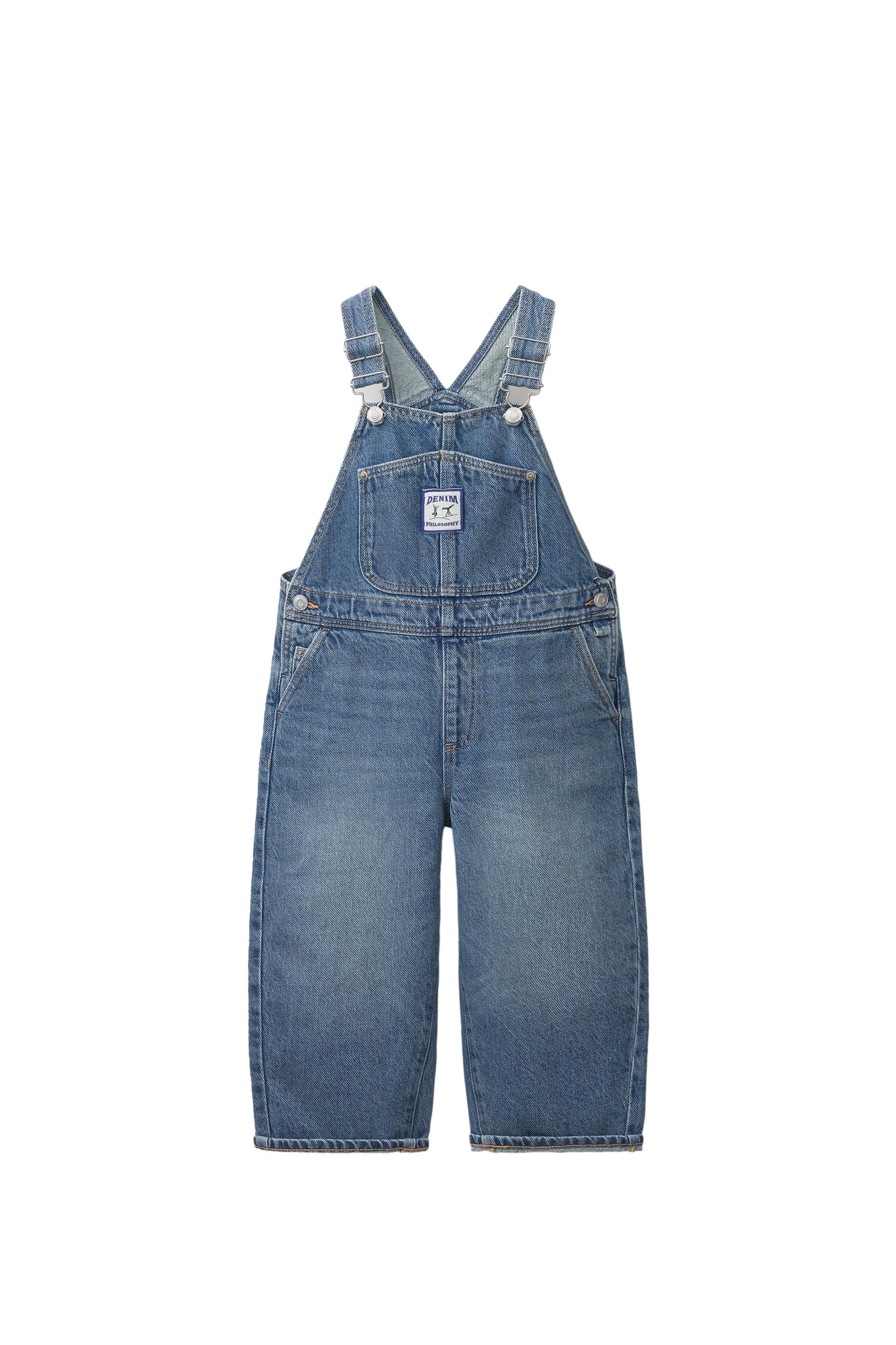 LONG DENIM OVERALLS — Mid-blue