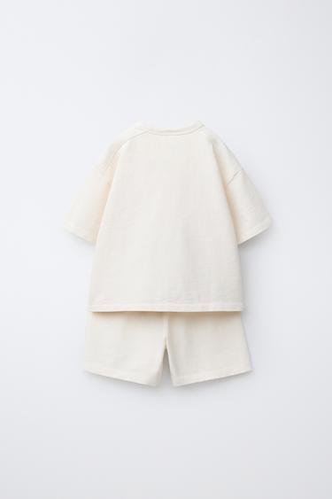 Zara PLAIN JOGGING T-SHIRT AND SHORTS SET - Ecru