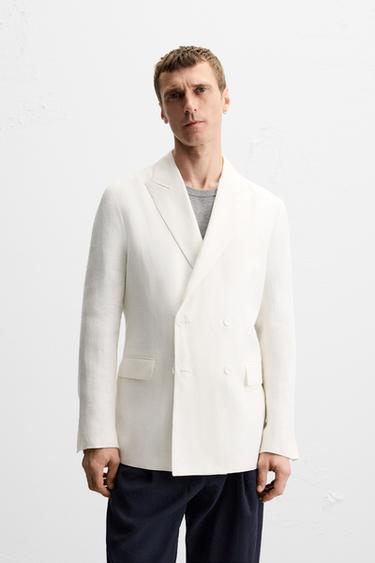 100% LINEN DOUBLE-BREASTED BLAZER - White by Zara