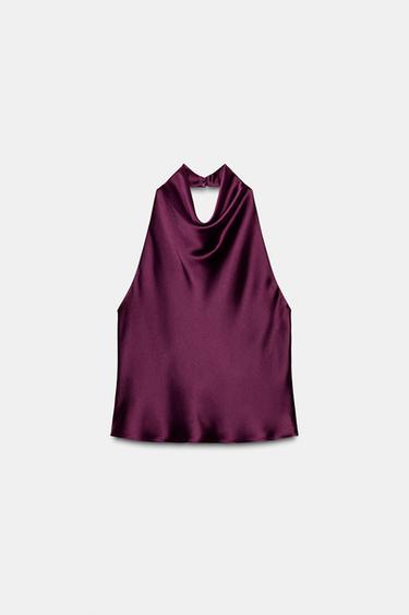SATIN HALTER TOP - Burgundy by Zara