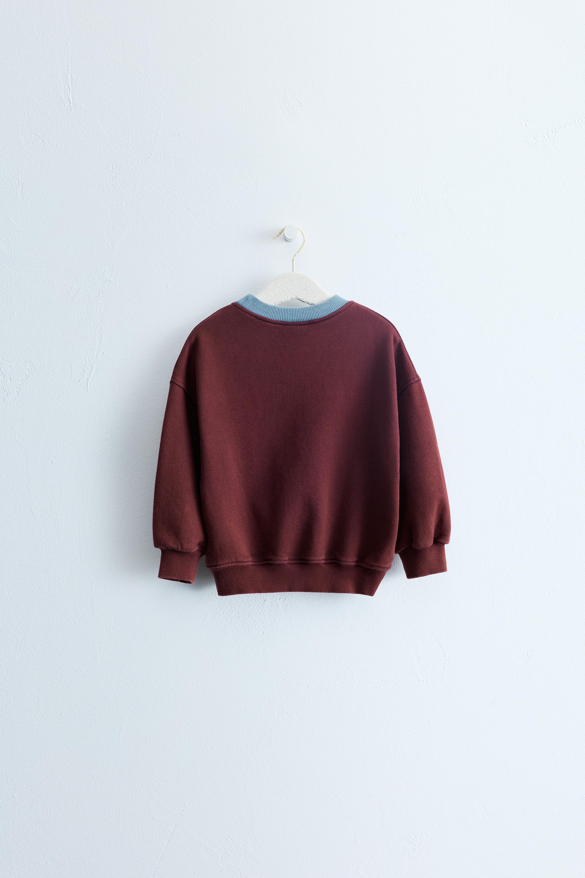 ZARA TIMELESS - EMBROIDERED TEXT SWEATSHIRT — Maroon