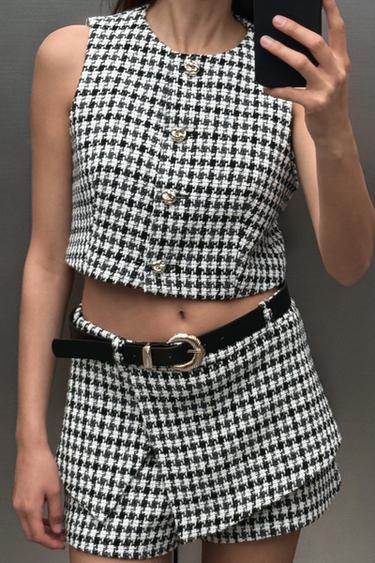 CHALECO ESTRUCTURA PATA DE GALLO - Crudo / Negro de Zara