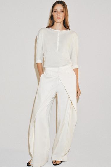 T-SHIRT COL TUNISIEN EN COTON - Blanc de Zara - Image 3