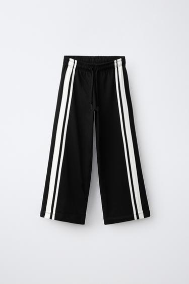 Zara WIDE-LEG SIDE-STRIPE PANTS - Black