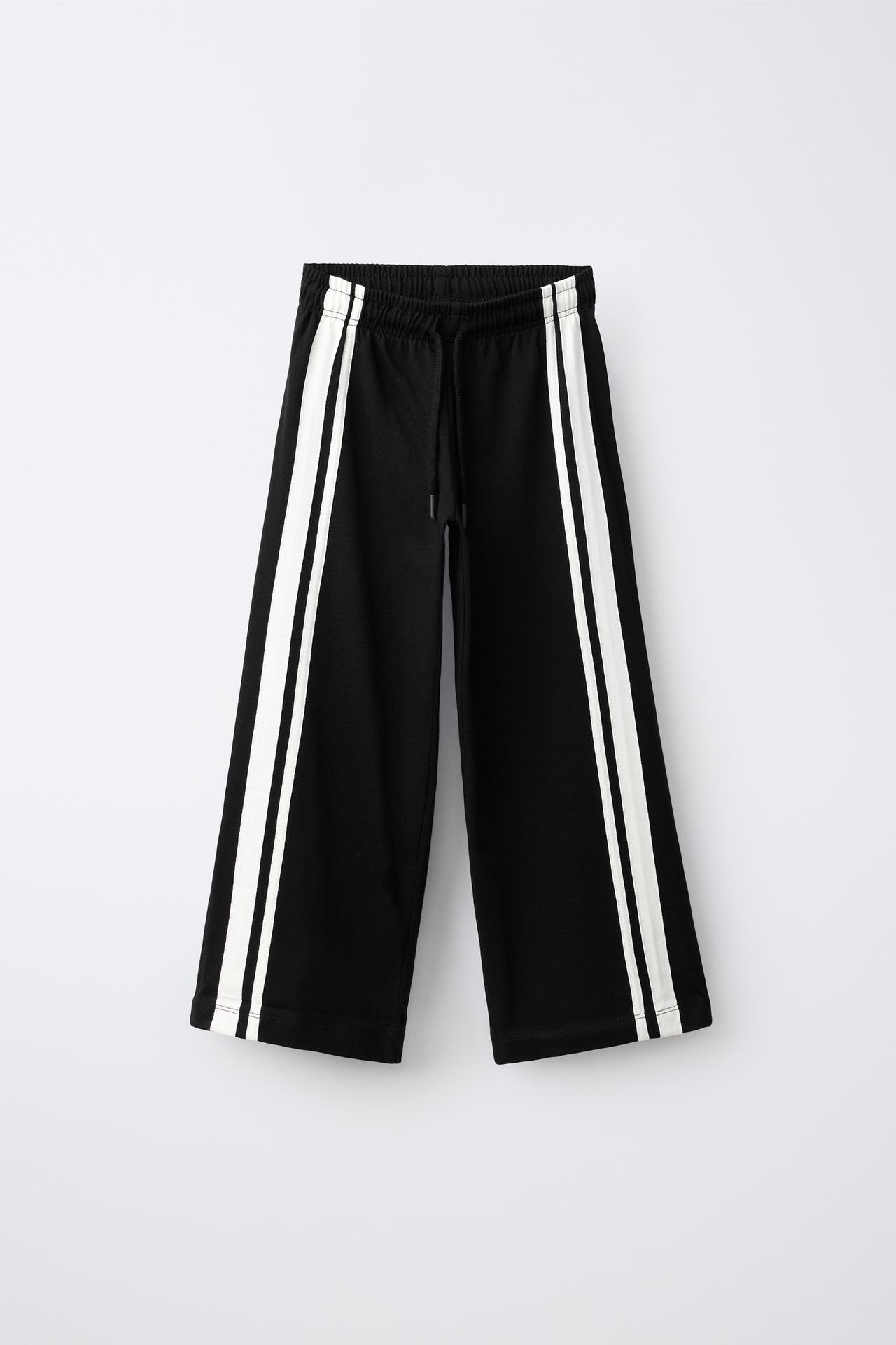 WIDE LEG PANTS WITH SIDE STRIPES — Black