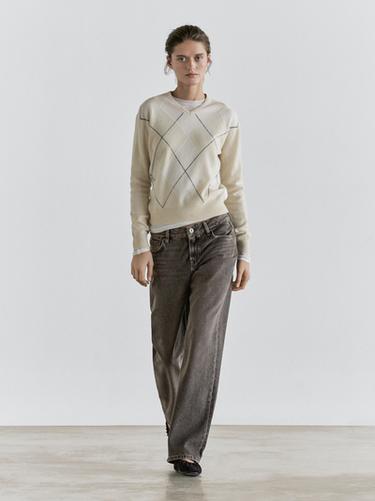 Jeans straight fit tiro bajo - Gris / Natural de Zara