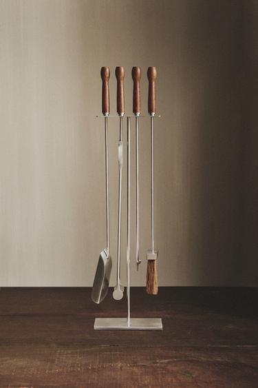 STEEL FIREPLACE ACCESSORY STAND - Silver by Zara