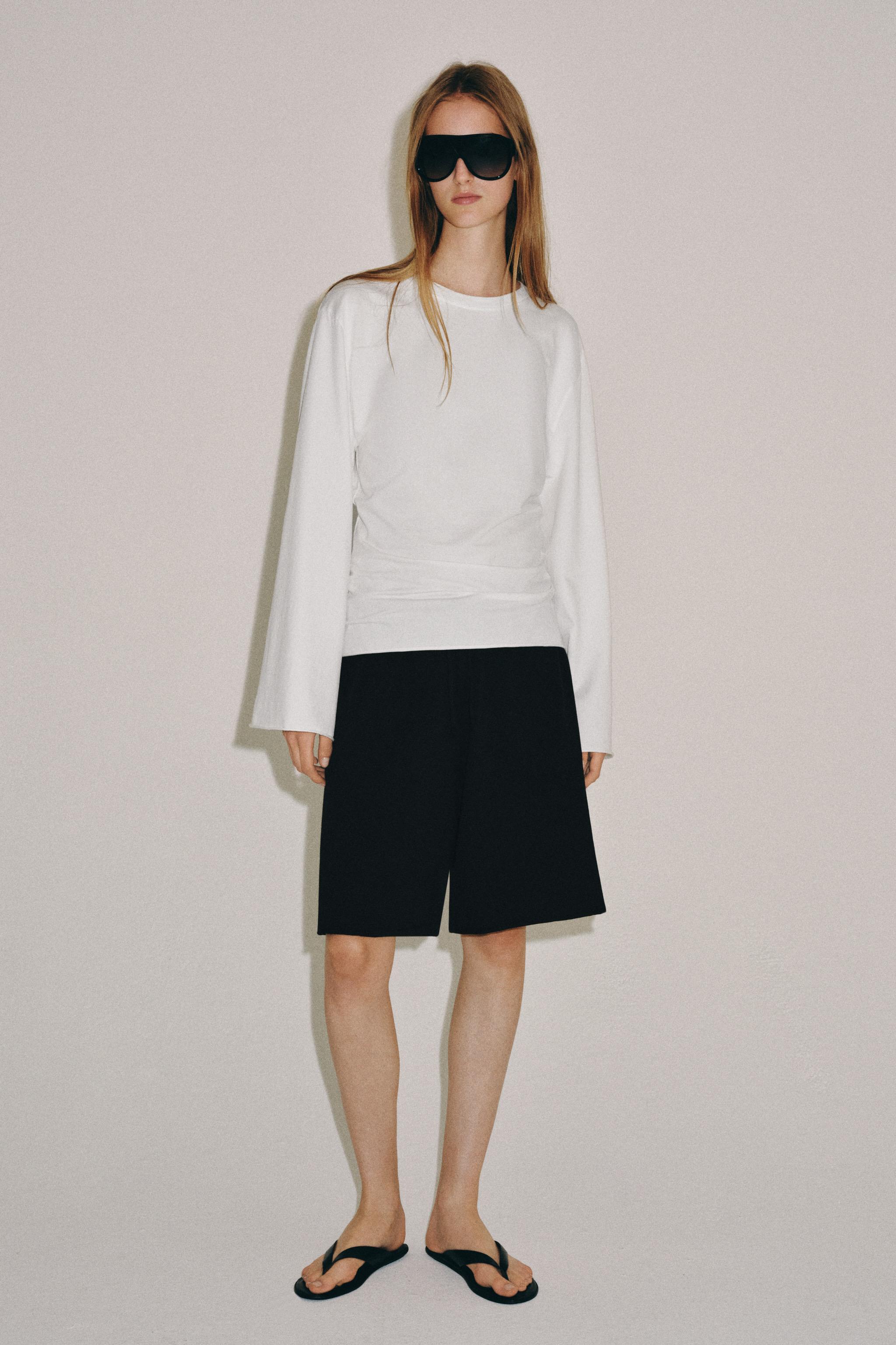 Женские футболки Zara COTTON LONG SLEEVE T-SHIRT