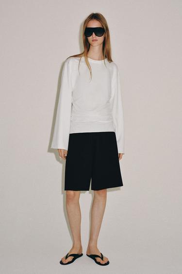 Zara COTTON LONG SLEEVE T-SHIRT - White