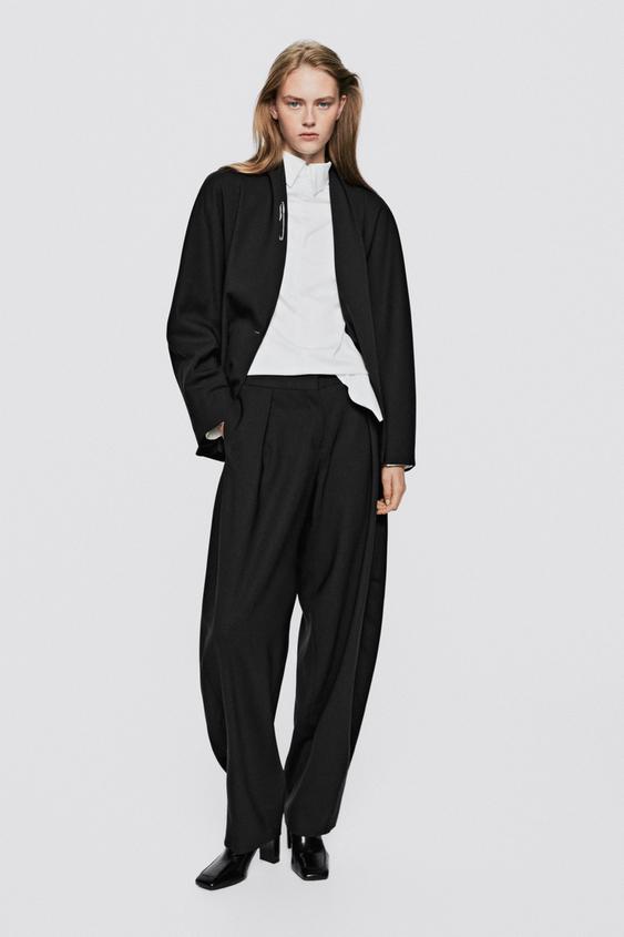 Pantalón traje barrel fit pinzas - LIMITED EDITION - Negro de Zara - Imagen 0