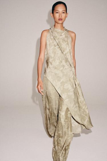 Zara ZW COLLECTION ASYMMETRIC JACQUARD TOP - Beige