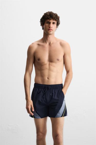 CONTRAST BANDS MID-LENGTH SWIMMING TRUNKS - Navy blue by Zara - Image 1