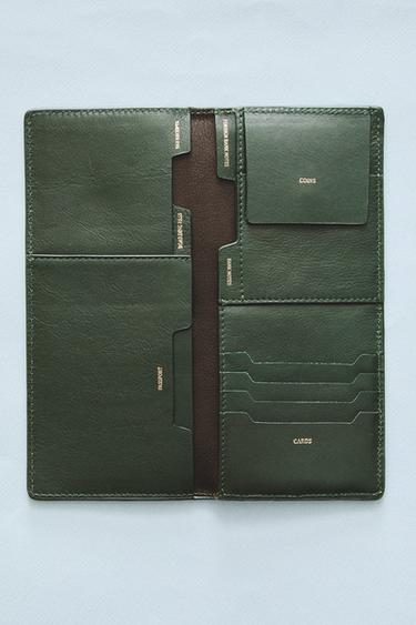 LEATHER TRAVEL ORGANISER WALLET - Green by Zara