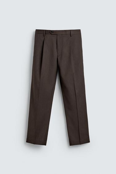REGULAR FIT HERRINGBONE SUIT TROUSERS - Brown by Zara