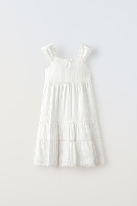 PLEATED LACE INSERT DRESS - White | ZARA United States