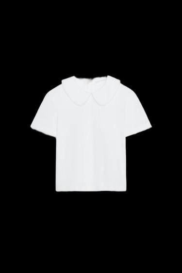 Zara PETER PAN COLLAR T-SHIRT - White - Image 0