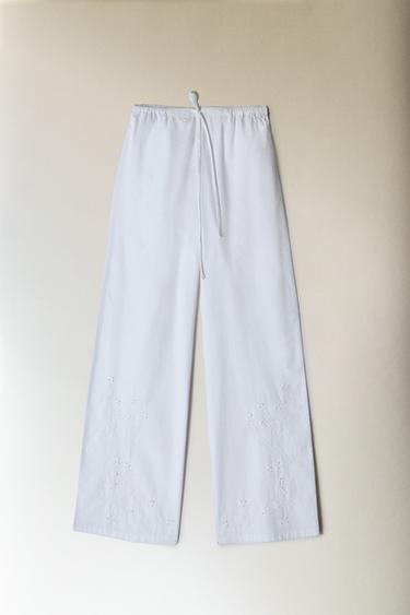 LONG TROUSERS WITH EMBROIDERY - White by Zara - Image 5