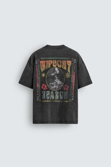 WASHED SURF PRINT T-SHIRT - Dark brown by Zara